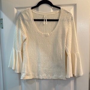 Anthropologie Cream Blouse with Ruffle Sleeve